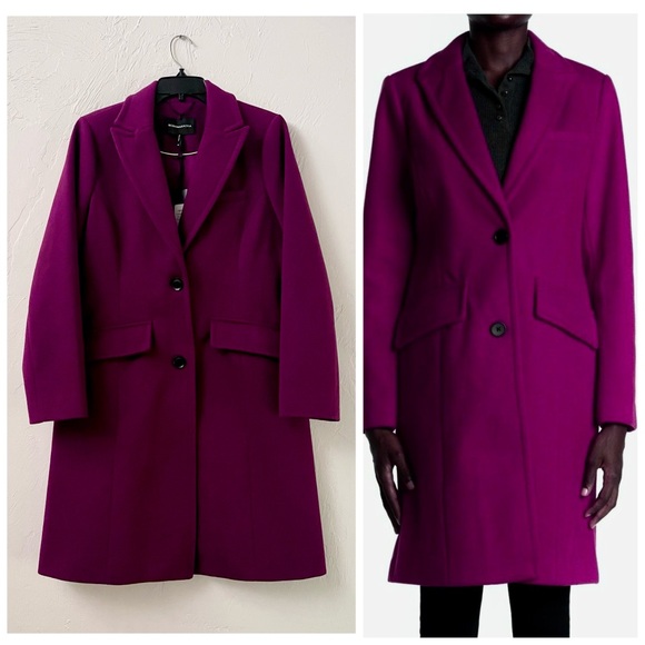 BCBGMaxAzria NWT Notch Collar Single-Breasted Riding Peacoat Trench in Raspberry - Picture 1 of 11